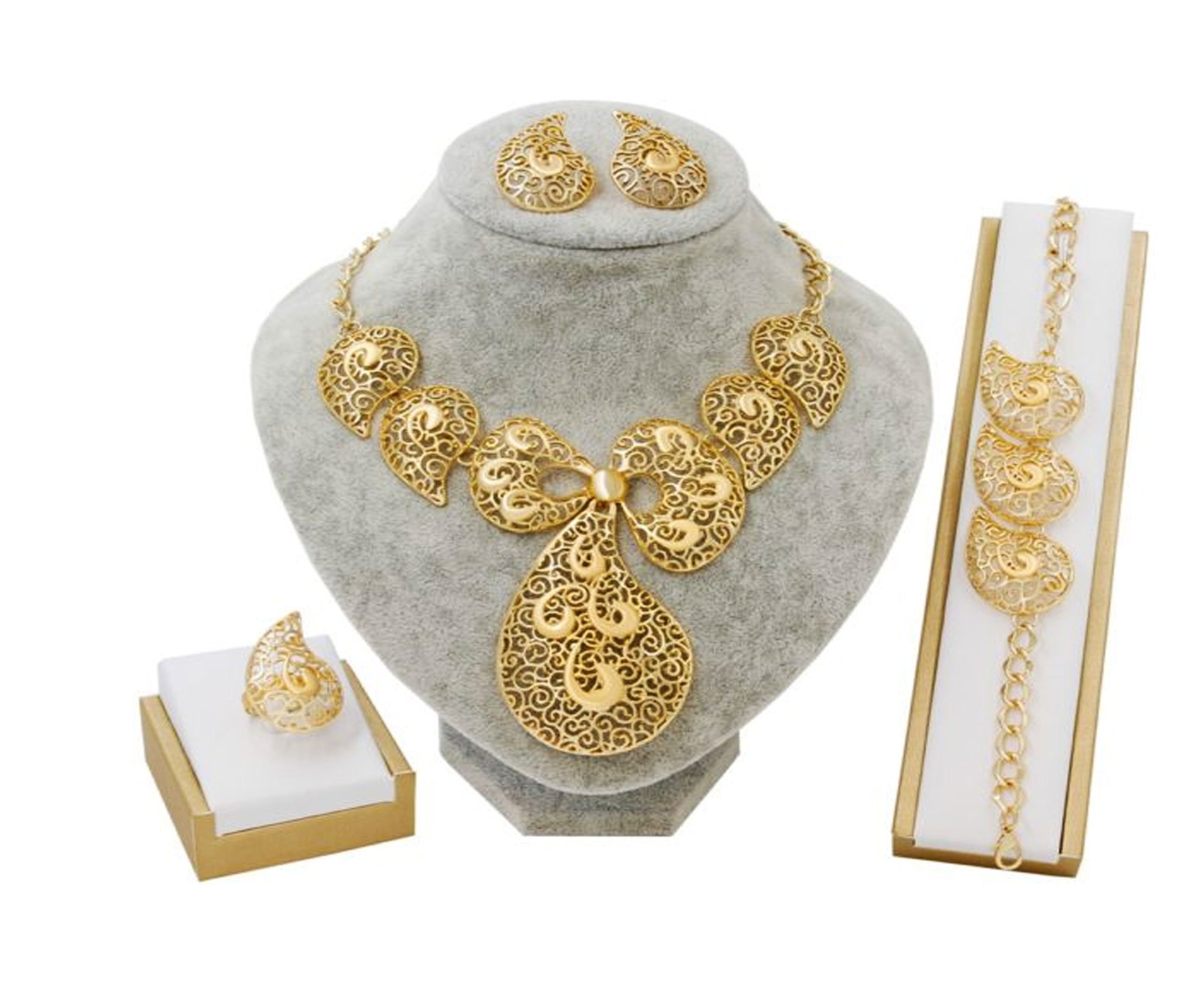 Dubai Gold Jewelry Sets For Women Bridal Jewelry Butterfly Necklace Earrings Fashion Np