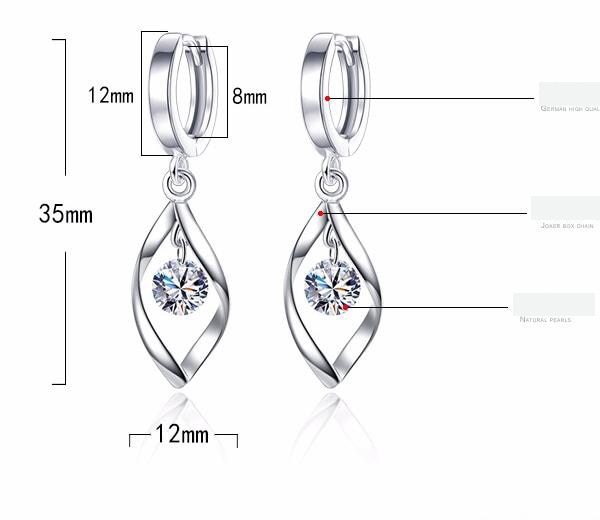 Fashion 925 Silver Luxury Crystal Stud Earrings New Style Earring