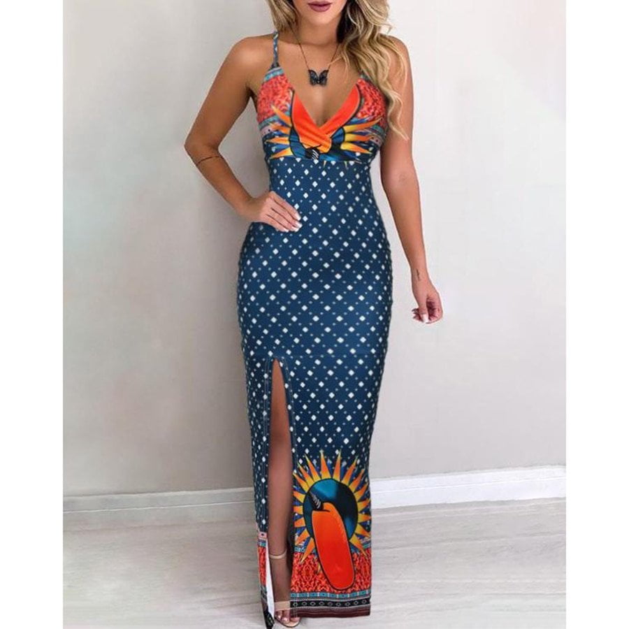 2020 Summer , new printing, high slit bundle design , strap dress, sexy ...