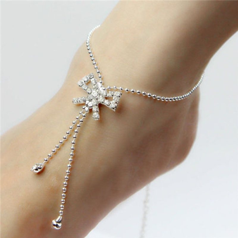 Hot Silver Diamante , Crystal Rhinestone Adjustable Foot Chain, Ankle