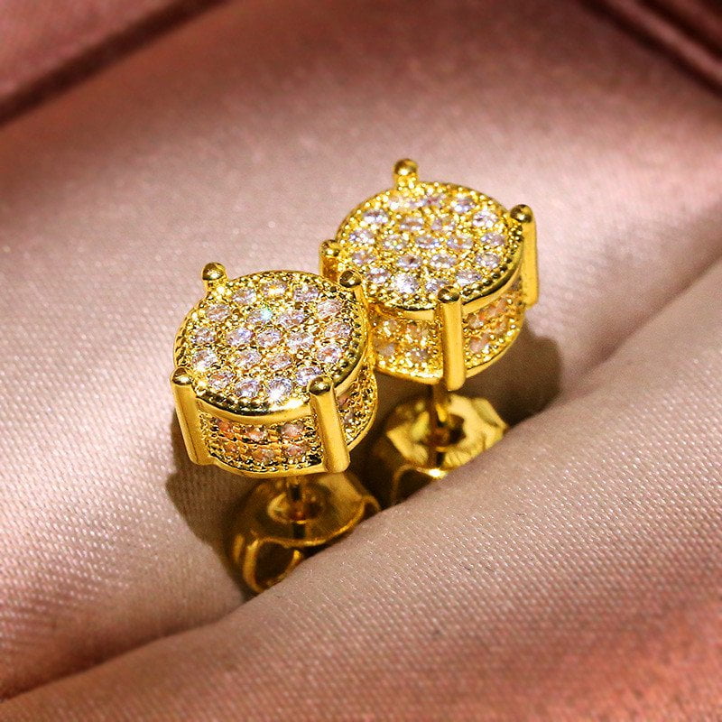 Luxury Full Crystal Round Earrings, White, Gold , Yellow Gold Color ...