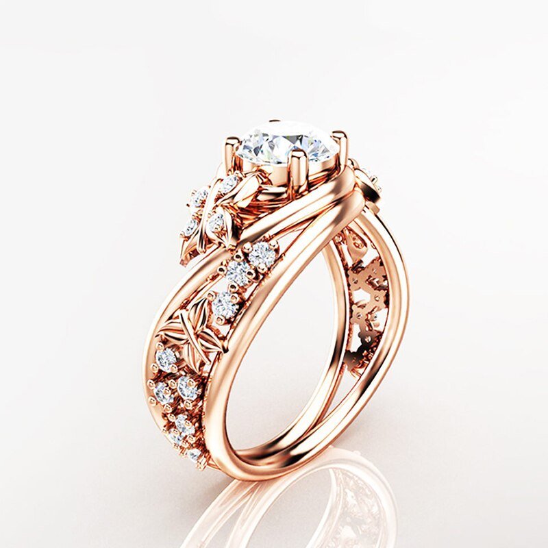 New Trendy Butterfly Gold Zircon Wedding Ring , Rose Flower ,Geometric