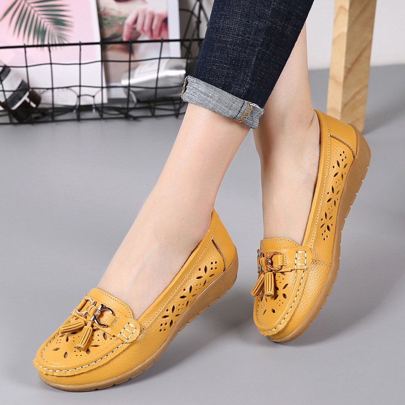 Women Flats , Summer Women Genuine Leather Shoes With Low Heels, Slip ...