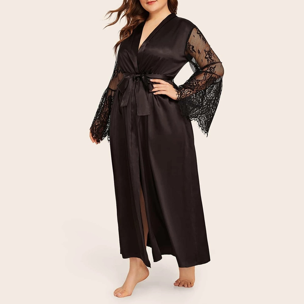 Women Large Night Wear Robe , Casual Transparent Kimono Intimate