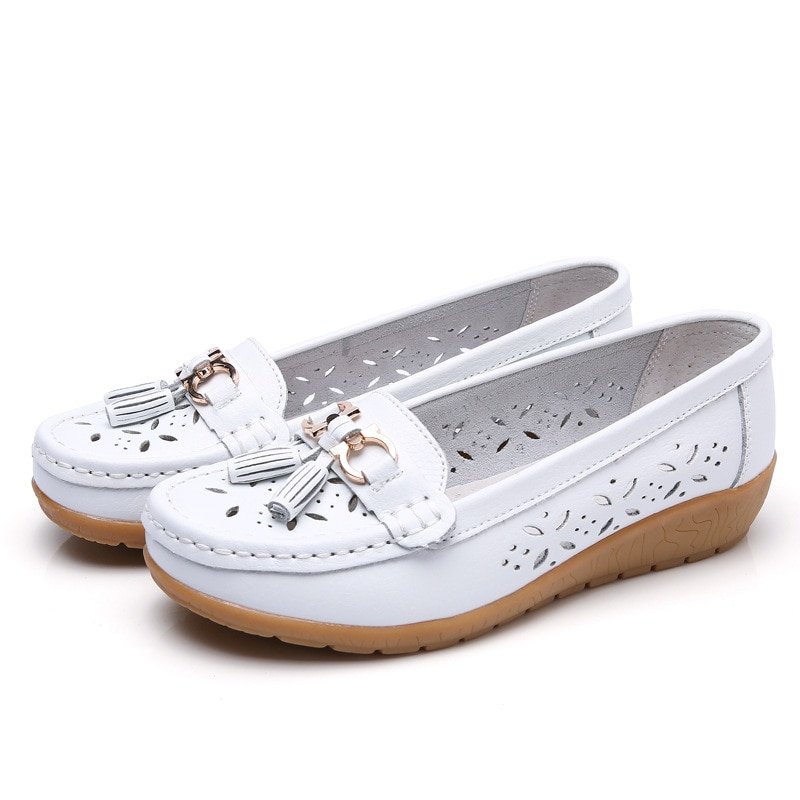 Women Flats Summer Women Genuine Leather Shoes With Low Heels Slip On Casual Flat Shoes 1868