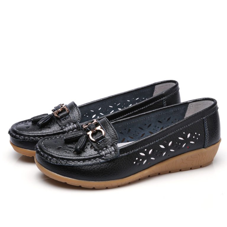Women Flats , Summer Women Genuine Leather Shoes With Low Heels,  Slip On Casual Flat Shoes , Women Loafers Soft Nurse # NP - Image 4