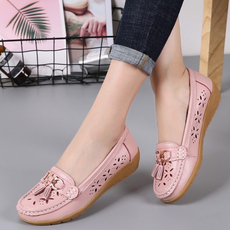 Women Flats , Summer Women Genuine Leather Shoes With Low Heels,  Slip On Casual Flat Shoes , Women Loafers Soft Nurse # NP