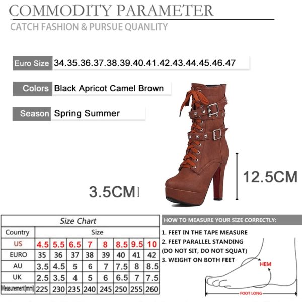 Extreme High Heels.  Black Women Platform Motorcycle Ankle Boots . Lace Up Rivets Punk Boots . - Image 6