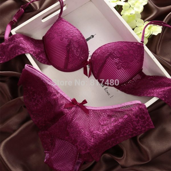 Fashion lace Set .  sexy thin deep V-neck push up underwear Set .  hot-selling vintage solid color bra set  # NP - Image 4