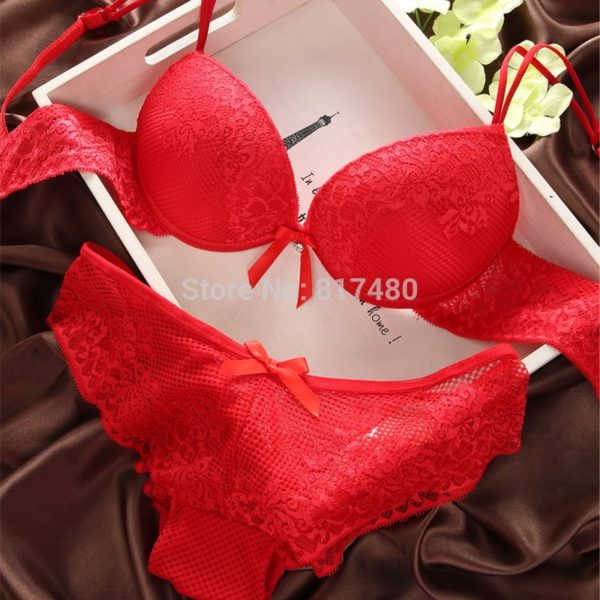 Fashion lace Set .  sexy thin deep V-neck push up underwear Set .  hot-selling vintage solid color bra set  # NP - Image 5