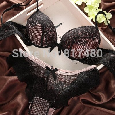Fashion lace Set .  sexy thin deep V-neck push up underwear Set .  hot-selling vintage solid color bra set  # NP - Image 6