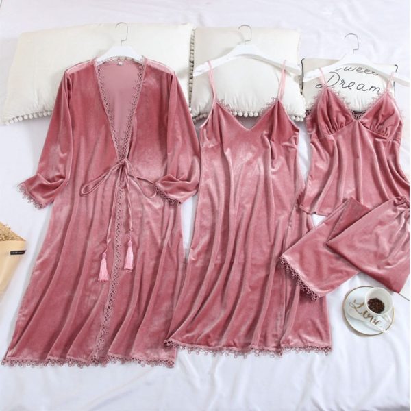 Women's Pajamas. Gold Velvet Winter 4 Pieces Pajamas Set . Sexy Robe ...