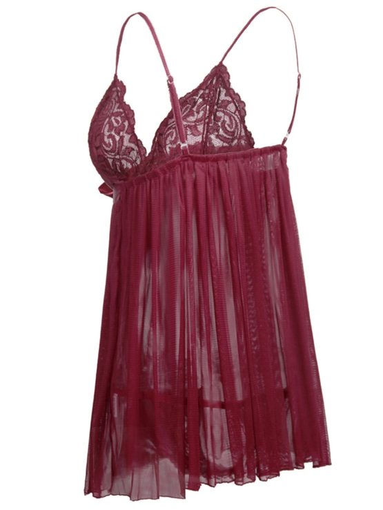 Plus Size Sexy Red Vintage Lace Sleepwear Robe Erotic Lingerie 