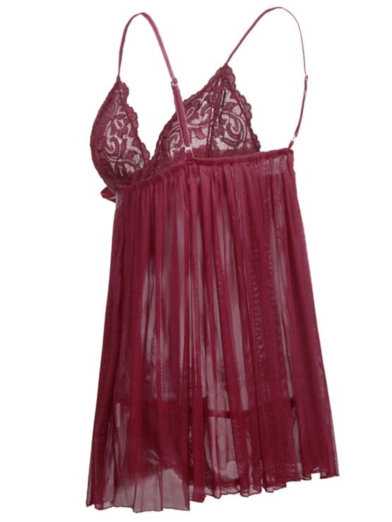 Plus Size Sexy Red Vintage Lace Sleepwear Robe Erotic Lingerie