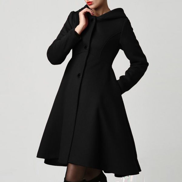 hooded belted wool coat