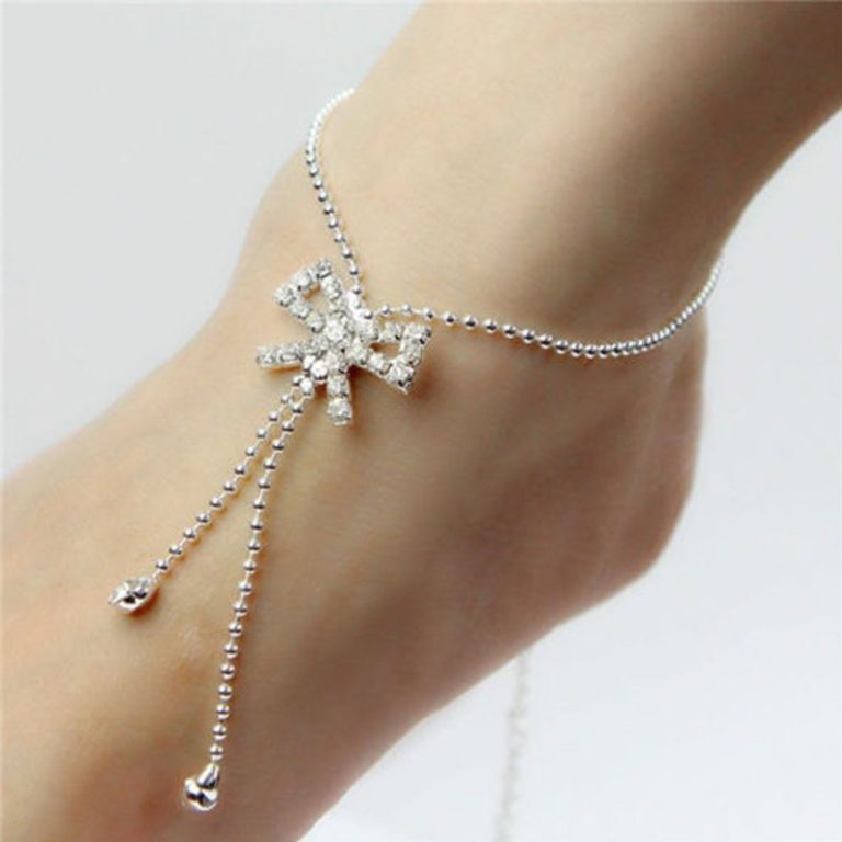 Hot Silver Diamante , Crystal Rhinestone Adjustable Foot Chain, Ankle