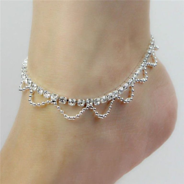 Hot Silver Diamante , Crystal Rhinestone Adjustable Foot Chain, Ankle