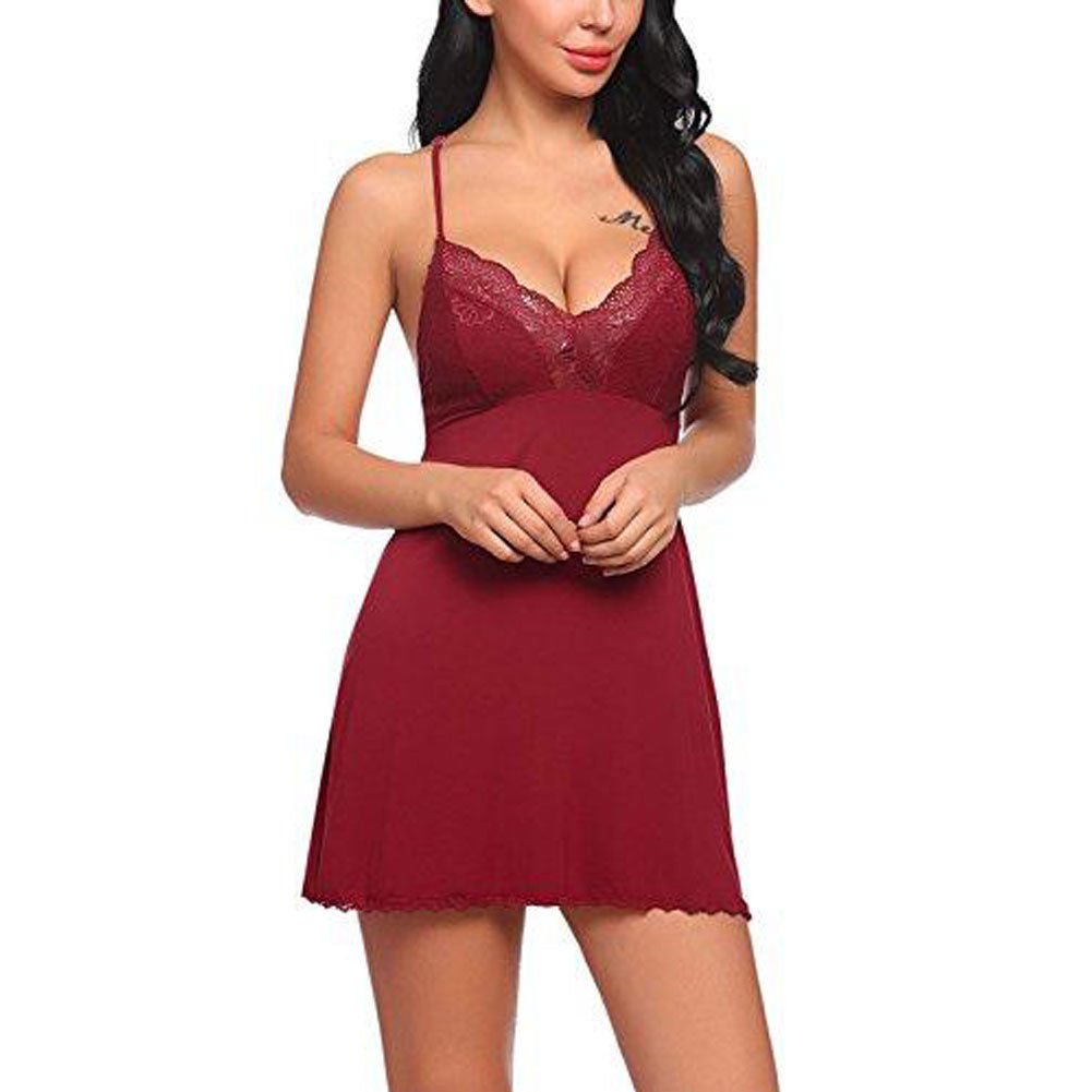 Women Nightdress Lace Sleepwear Straps Deep V Neck Hot Mini Robe Dress Nightie Gowns Night Dress Np Sanbro Store