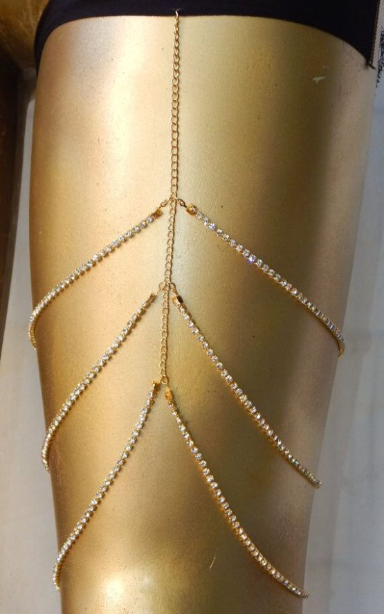 Rhinestones Leg Thigh Chain Shiny Women Sexy Body Chain Leg Thigh Harness Jewelry Beach