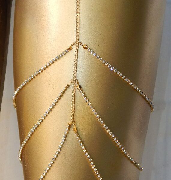 Rhinestones Leg Thigh Chain Shiny Women Sexy Body Chain Leg Thigh Harness Jewelry Beach