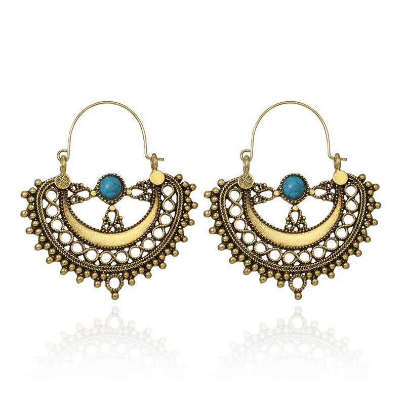 Style Drop Earrings , Gold , Silver Color,  Hollow Geometric Blue Bead Jewelry For Women,  Ladies Drop Earrings. #NP - Image 4