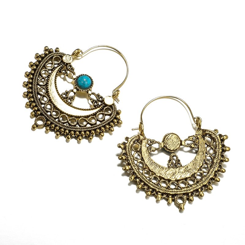 Style Drop Earrings , Gold , Silver Color,  Hollow Geometric Blue Bead Jewelry For Women,  Ladies Drop Earrings. #NP - Image 5