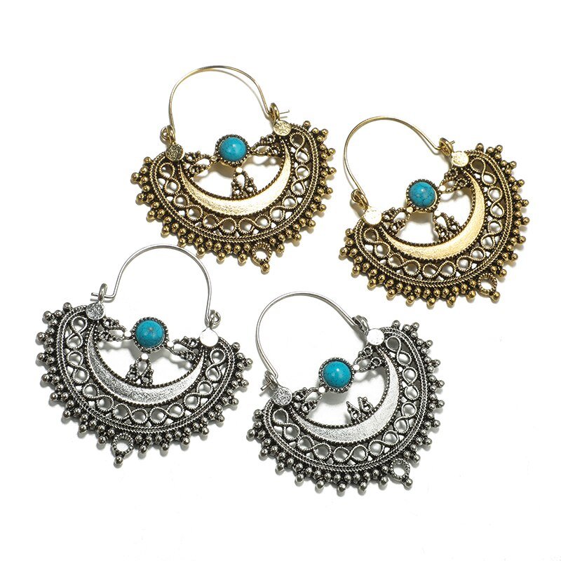 Style Drop Earrings , Gold , Silver Color,  Hollow Geometric Blue Bead Jewelry For Women,  Ladies Drop Earrings. #NP - Image 6