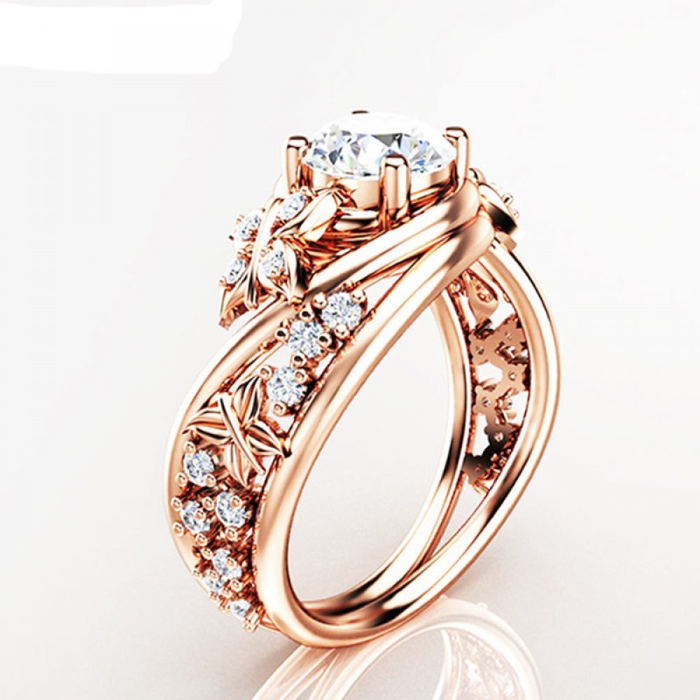 New Trendy Butterfly Gold Zircon Wedding Ring Rose Flower Geometric