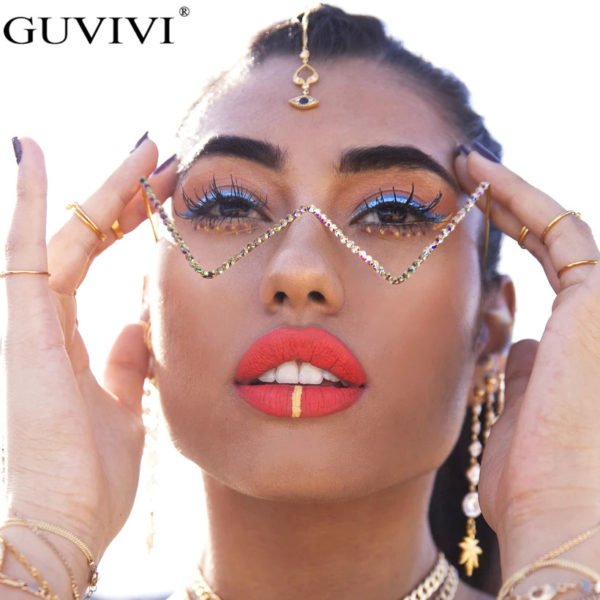 Diamond Steampunk Sunglasses , Frames Triangle Eyeglasses , Frames For Women ,Vintage Sunglasses, Frames For women Eyewear Decoration.#NP - Image 2