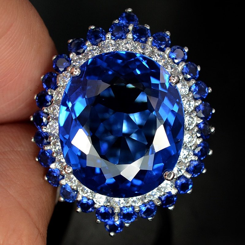 Fashion Big Blue Stone Ring , Charm Jewelry Women CZ Wedding Rings ...
