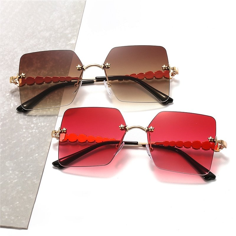 New Arrival Frameless Square Sunglasses Womens Luxury Sun Glasses Oversized Rhinestone Frame 