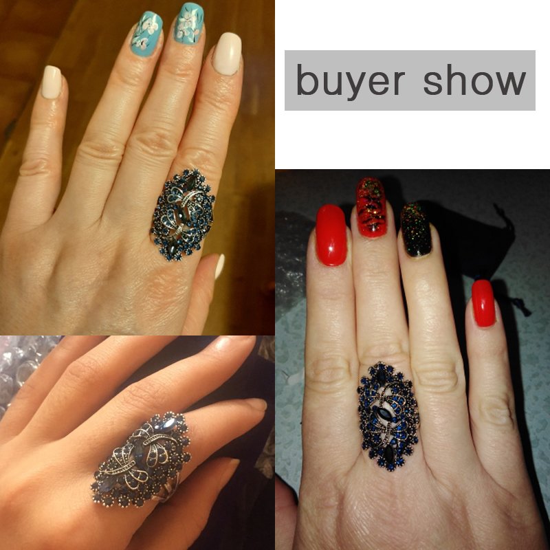 Vintage Big Hollow Blue Rhinestone Dragonfly Rings , Women Antique , Silver Color Wedding Party  Jewelry.#NP - Image 4