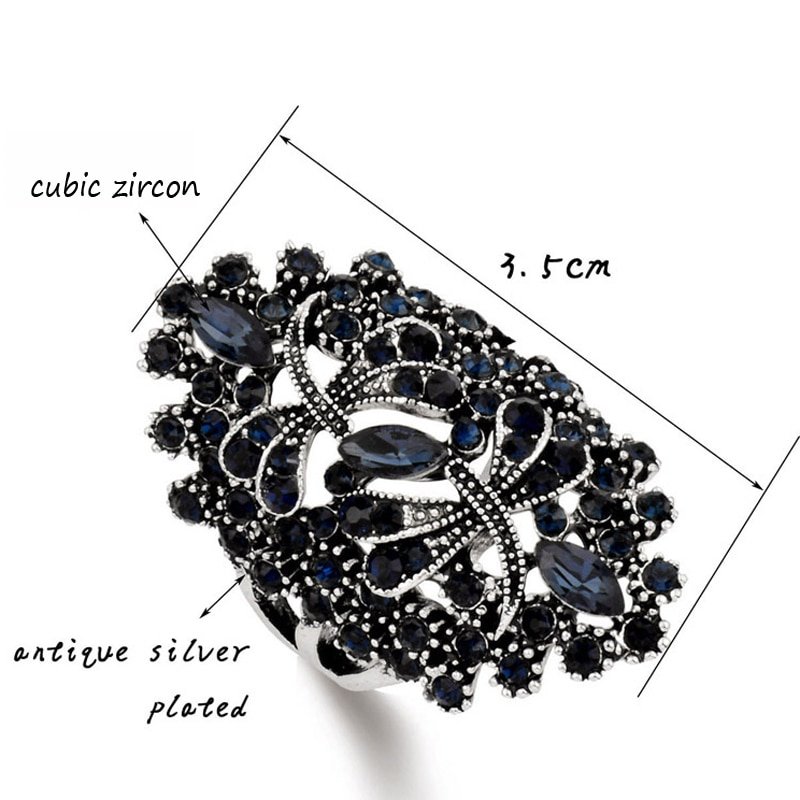 Vintage Big Hollow Blue Rhinestone Dragonfly Rings , Women Antique , Silver Color Wedding Party  Jewelry.#NP - Image 5