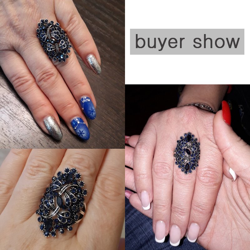 Vintage Big Hollow Blue Rhinestone Dragonfly Rings , Women Antique , Silver Color Wedding Party  Jewelry.#NP - Image 3