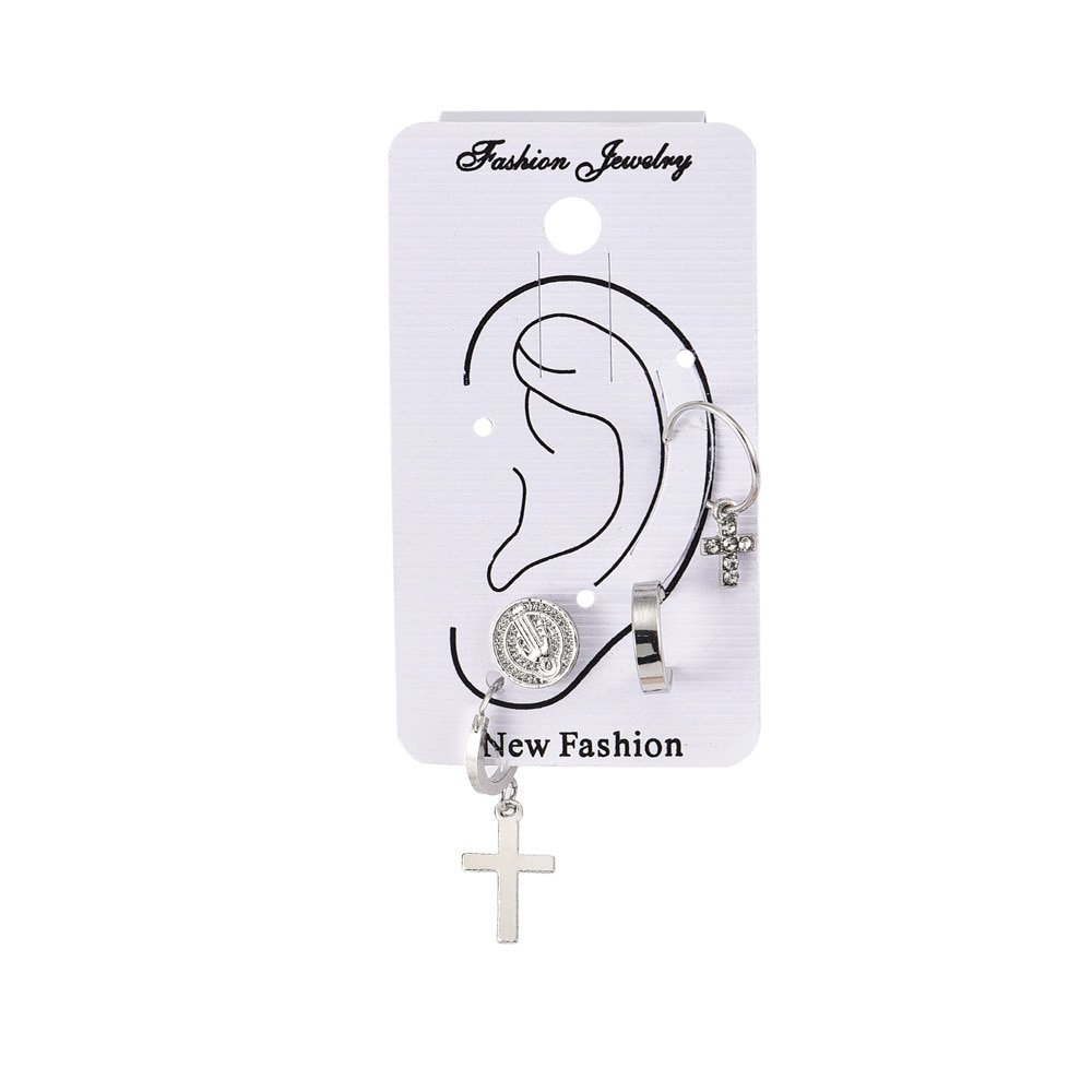 Crystal Cross Drop Earrings , Women, Girl ,Charm Silver Color Glitter, Pendant Circle Earrings Jewelry . #NP - Image 2