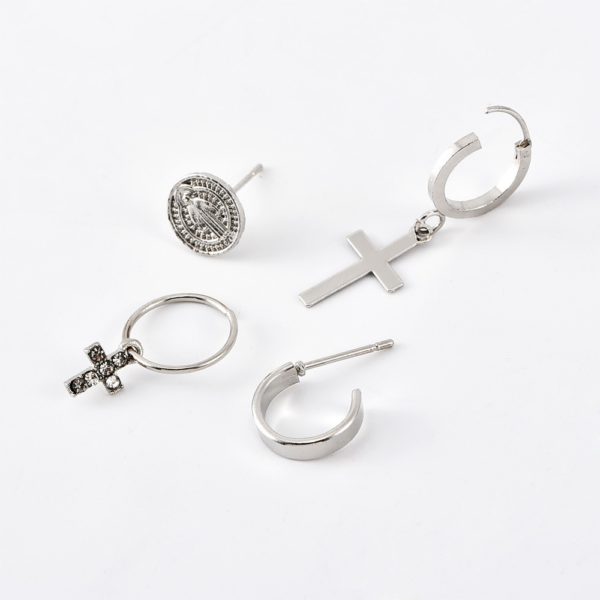 Crystal Cross Drop Earrings , Women, Girl ,Charm Silver Color Glitter, Pendant Circle Earrings Jewelry . #NP - Image 3