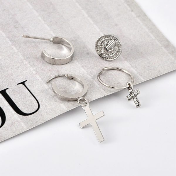 Crystal Cross Drop Earrings , Women, Girl ,Charm Silver Color Glitter, Pendant Circle Earrings Jewelry . #NP - Image 4