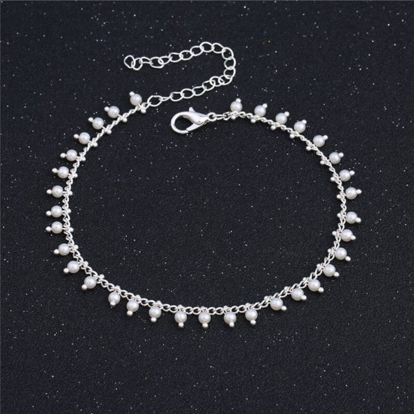 925 Silver Imitation Pearl Ankle Bracelet Barefoot Sandals Anklets