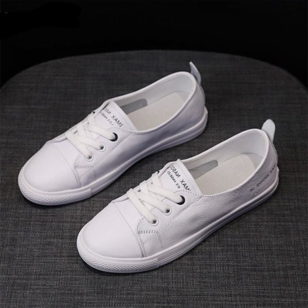 Women White Shoes, Flats Sneakers Ladies, PU Leather Slip On Soft Flat ...