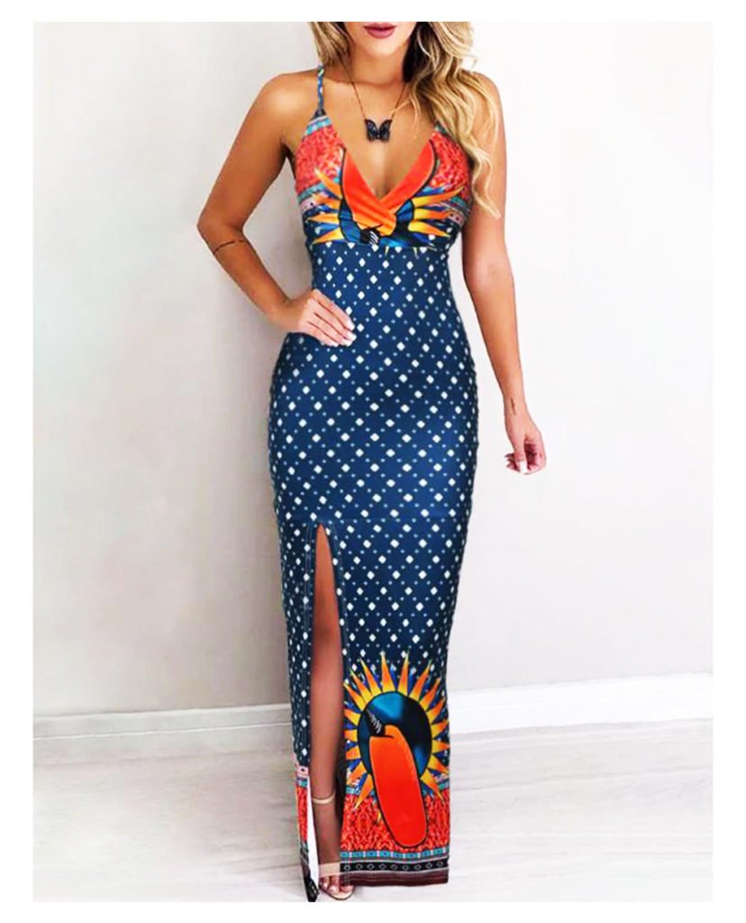 2020 Summer , new printing, high slit bundle design , strap dress, sexy ...