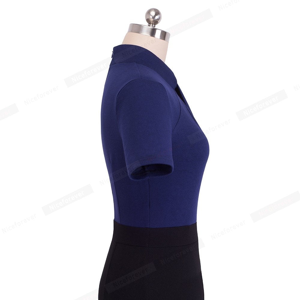 Vintage Contrast Color , Patchwork Wear to Work ,  Bodycon Office,  Business Sheath Women Dress .#NP - Image 5