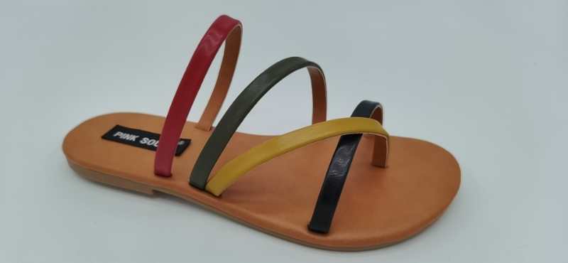 Vintage Sandals , Women Leather Flat with Sandals , Women Beach Shoes,  Plus Size 41 , Summer Fashion Color Band Thin Woman Shoes #NP - Image 3