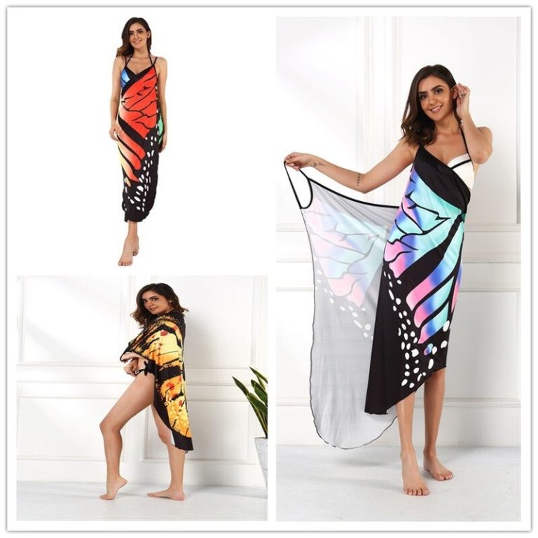 2021 Summer Women Beach Wear,  Tunic Bikini Bath Sarong Wrap , ,Skirt Swimsuit Cover Up  Butterfly Print , Sexy Cover-Ups Dress Swimwear.# NP