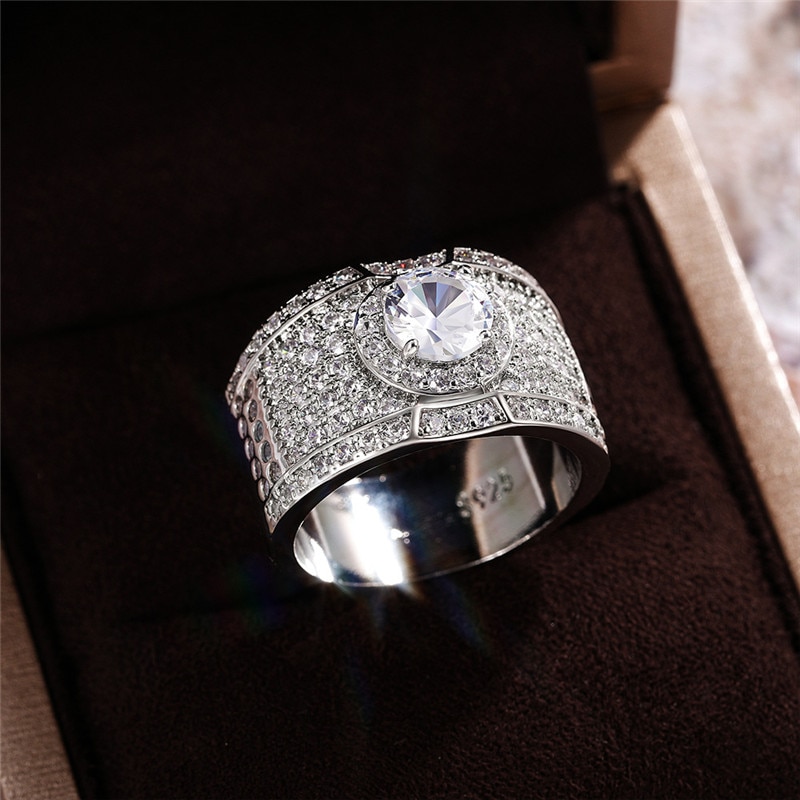 Newshe Novelty 925 Sterling Silver Men's Wedding Rings 5A Grade Cubic Zirconia Elegant Engagement Ring For Men Fine Jewelry Gift