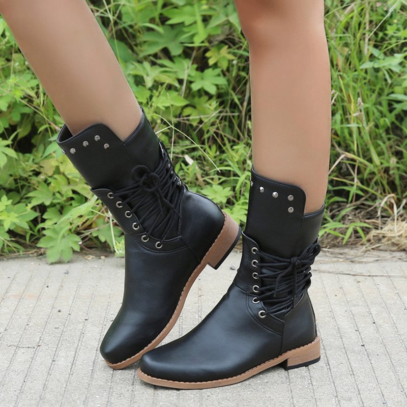 Women Boots , Retro Female Casual Pu Leather Shoes , Fashion Low Heel ...