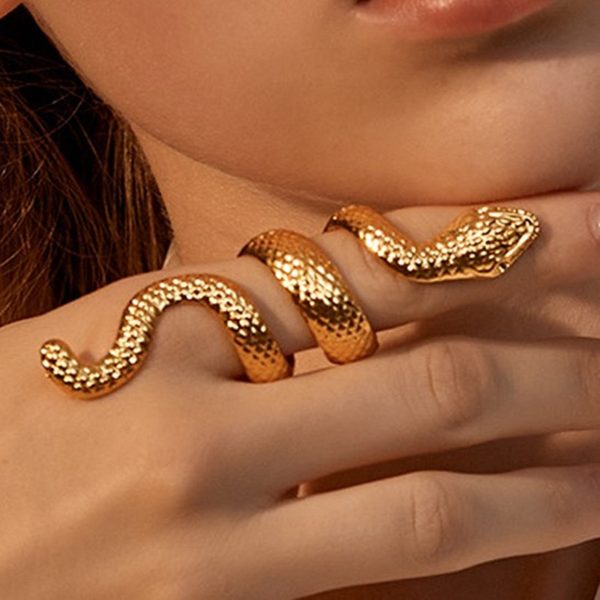 Vintage 8cm Long Snake Ring For Women , Female Gold, Silver Color ,  Adjustable Opening Size Finger Punk Jewelry #  NP