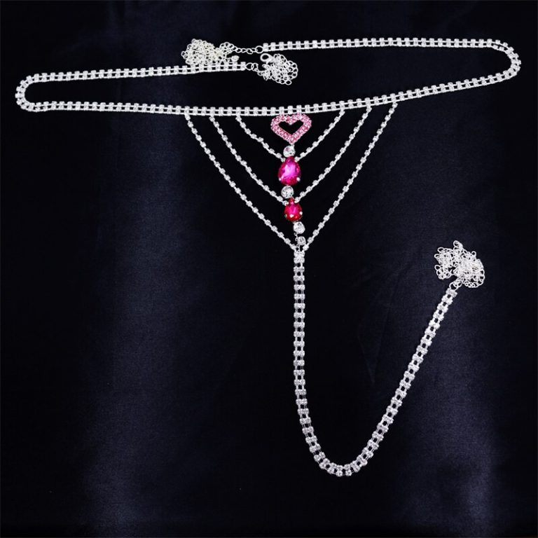 Pink Body Jewelry Rhinestone Love Heart Waist Chain For Girls Bling Big Crystal Underwear 