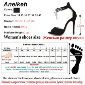 Black Crystal Women Embellished Suede Leather High Heel Sandals Sexy Peep Toe Ankle Strap