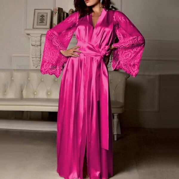 Female Lace Patchwork Long Bathrobes , Nightgown Soft Silk, Dressing ...
