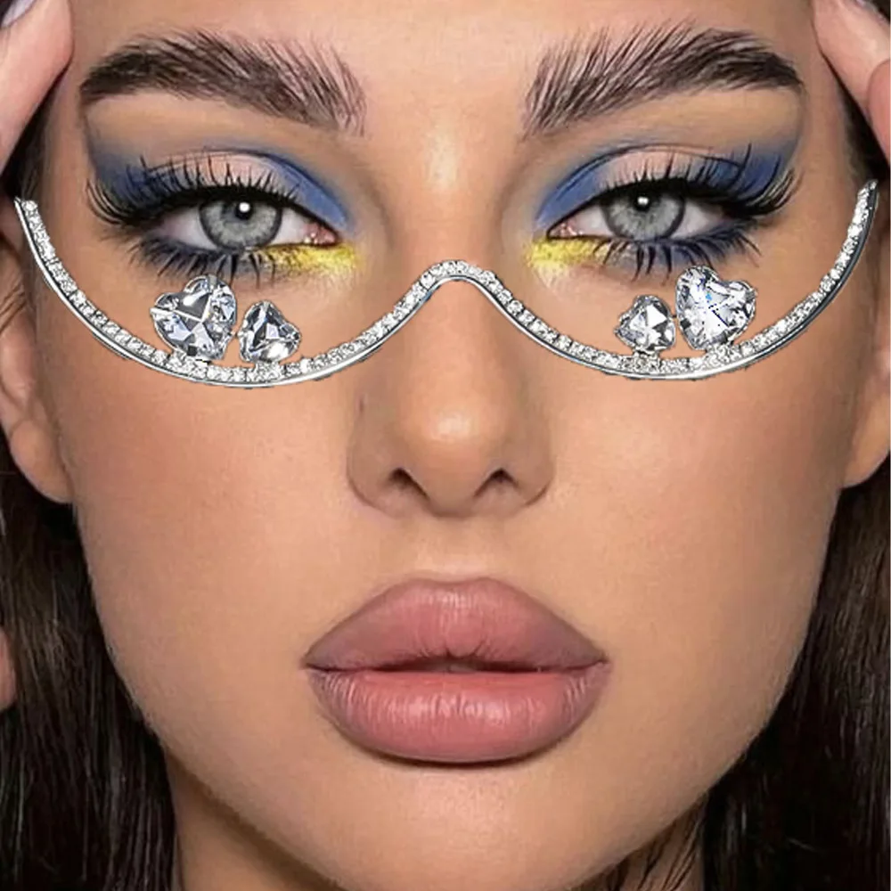 Fashion Double Heart Glasses Frames Rhinestone Designer Luxury 2024 Face Accessories Jewelry for Cosplays Y2k Dance for Women # NP